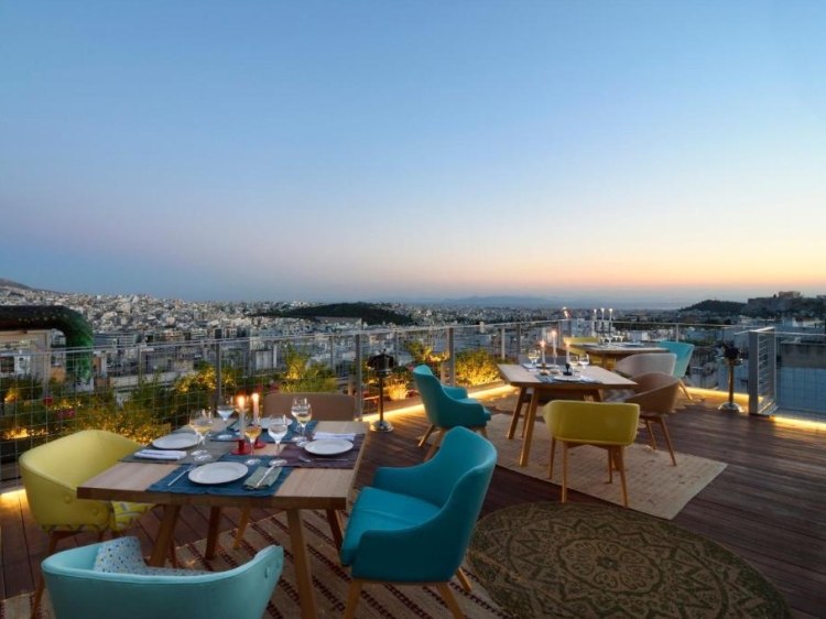 view rooftop garden, coco mat hotel athens, greece